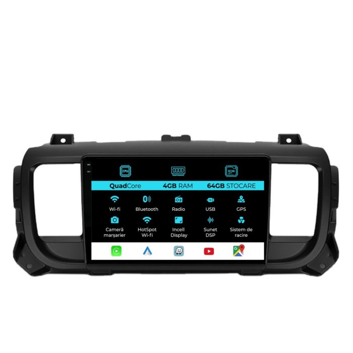 Navigatie Dedicata Peugeot Expert Citroen Jumpy 3 (2016-2021),QuadCore, 9Inch, 4Gb Ram, 64Gb Stocare, Carplay
