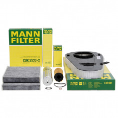 Pachet Revizie Filtru Aer + Polen + Ulei + Combustibil Mann Filter Bmw Seria 5 F10 2009-2017 518d 520d 525d 136-258 PS C51001+CUK2533-2+HU6004X+WK5002