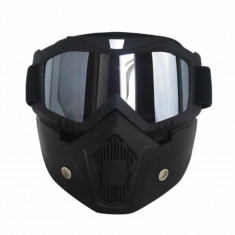 Masca protectie fata Edman ND03 din plastic dur + ochelari ski, pentru sport, lentila silver