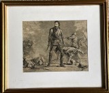 1881 Litografie veche / desenul original Aristide Bigatti, gravură Quinto Cenni, pentru romanul &rdquo;Logodnicii&rdquo;, sticla, paspartu, ramă profesionistă, Scene gen, Grisaille, Realism