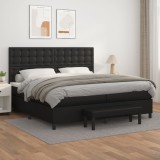 Cumpara ieftin Pat box spring cu saltea, negru, 200x200 cm, piele ecologică