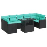 Cumpara ieftin Set mobilier gradina perne 8 piese negru, poliratan/lemn acacia