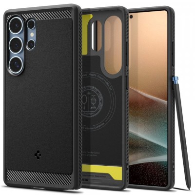 Husa MagSafe pentru Samsung Galaxy S25 Ultra S938, Spigen, Rugged Armor, Neagra Mata foto