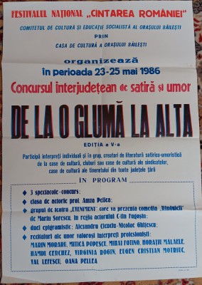 QW13 - Afise - tematica cultura - De la o gluma la alta - Bailesti - 1986 foto