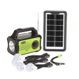 Sistem Iluminare LED Solar GD8076, 4 Becuri, Radio FM, MP3, Bluetooth, USB, Acumulator 10000mAh, Incarcare Solara/220V