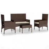 Cumpara ieftin Set mobilier de gradina cu perne, 4 piese, maro, poliratan