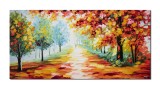Tablou peisaj alee in parc pictat manual living, dormitor, Armonia naturii, 140x70cm ulei pe panza in cutit efect 3D, gata de agatat pe perete