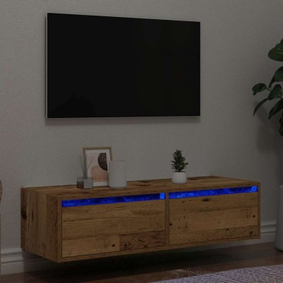 vidaXL Comodă TV cu lumini LED, lemn vechi, 100X35,5x25 cm foto