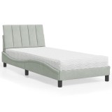 VidaXL Pat cu saltea, Hanko, gri deschis, 90x190 cm, catifea 3208568