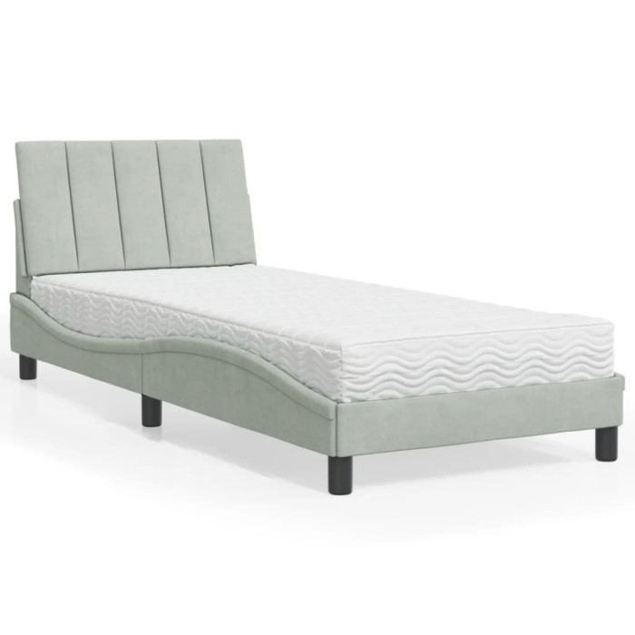 vidaXL Pat cu saltea, Hanko, gri deschis, 90x190 cm, catifea 3208568