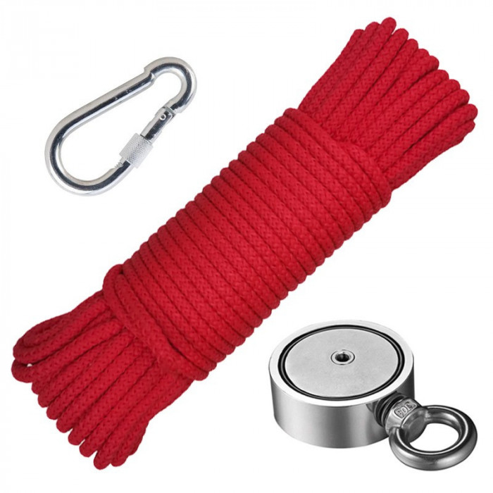 Set magnet fishing / pescuit: Oală D 60 două fețe + funie 6 mm + carabină