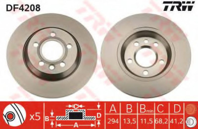 Disc frana VW SHARAN (7M8, 7M9, 7M6) (1995 - 2010) TRW DF4208 foto