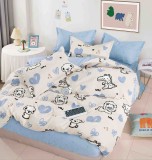 Cumpara ieftin Lenjerie pat single,bumbac finet,4 piese,cearceaf normal,alba bleu cu desene-A841, Jojo Home
