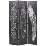 Paravan camera pliabil, negru&amp;alb, 120 x 170 cm, imprimeu pene