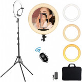 Lampa Circulara Make up Profesionala, Ring Light 48 CM si 416 LED- uri cu Lumina Rece/Calda Tip Inel cu Trepied 178cm, Adaptor, Telecomanda Smartphone