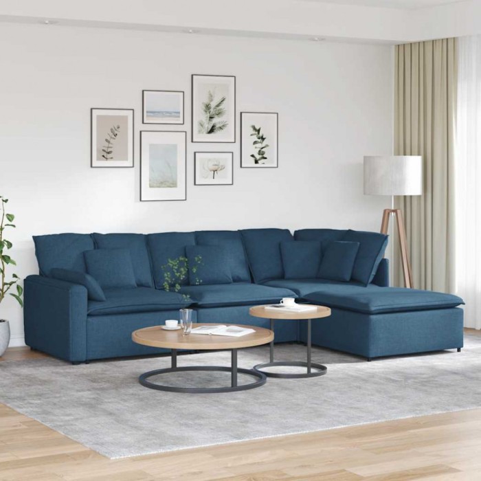 vidaXL Canapea modulară cu taburet și perne, material textil, albastru