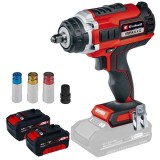 Einhell IMPAXXO 18/450 PXC + Twinpack - Masina de insurubat cu impact patrat 1/2 inch 400 Nm accesorii + Set 2 acumulatori Li-Ion 18 V 4 Ah