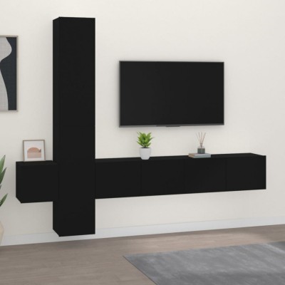 vidaXL Set dulap TV,5 piese, negru, lemn prelucrat foto