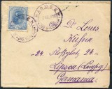 1903 , Lp 54 l, Plic francat cu o marca Emisiunea Spic de grau 25 BANI , DRAGUSENI 2 IUL 1903 - LIPSCA , Germania