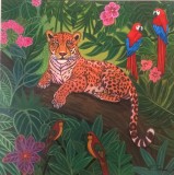 JUNGLA, tablou pictat manual pe p&acirc;nză 50x50cm