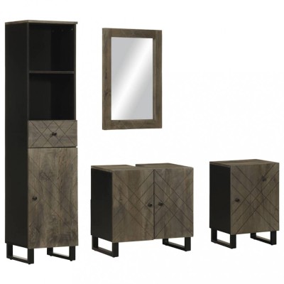 vidaXL Set de mobilier de baie 4 piese din lemn masiv de mango negru 3310002 foto