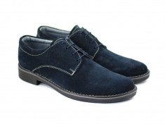 Pantofi barbati casual - eleganti din piele naturala intoarsa bleumarin - PAVELBLM foto
