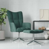 Scaun de relaxare cu taburet, verde &icirc;nchis, catifea