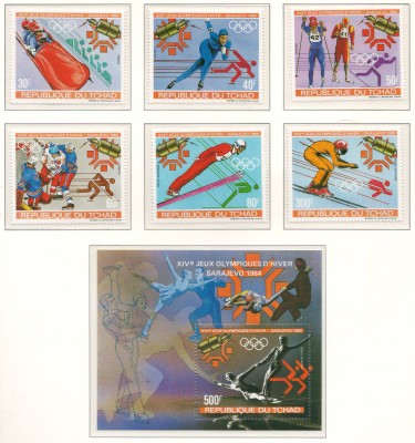 Ciad 1983 Mi 967/72 + bl 153 MNH - Jocurile Olimpice de iarna 1984, Saraievo (I) foto