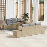 Set de canapele de grădină cu 7 piese, cu perne, bej, din ratan sintetic