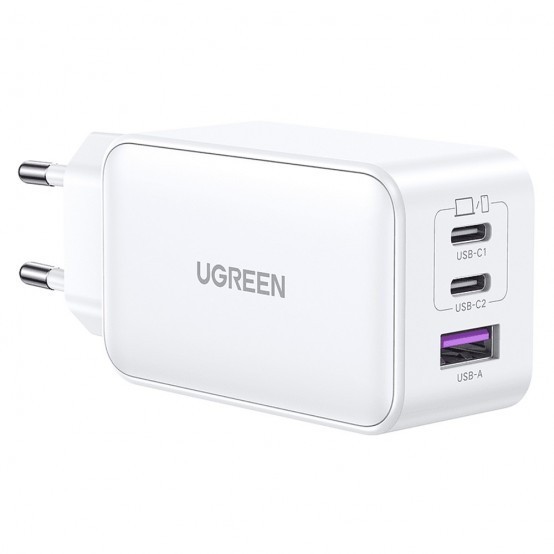 INCARCATOR retea Ugreen, &quot;CD244&quot; Quick Charge 65W GaN, 2 x USB Type-C, 1 x USB, alb &quot;15334&quot; (timbru verde 0.18 lei) - 6941876213344