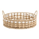 Tavă Rotundă, Model &Icirc;mpletit, Metal și H&acirc;rtie, Culoare Naturală cu Dungă Albă, 30x8cm, M&acirc;nere Laterale, Oem