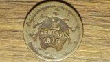Honduras - raritate numismatica - 2 centavos 1910 (Mule) - batuta peste 1 centavo km#46 - extrem de greu de gasit, pentru cunoscatori