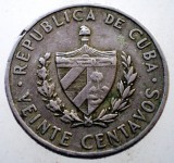2.274 CUBA JOSE MARTI 20 CENTAVOS 1962, America Centrala si de Sud, Cupru-Nichel