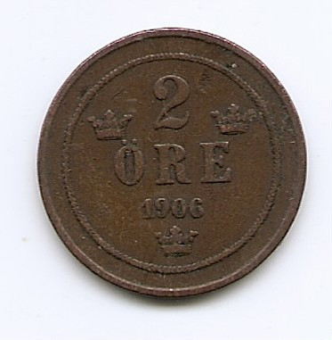Suedia 2 Ore 1906 - Oscar II, Bronz, 21 mm KM-769 foto