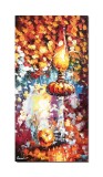 Cumpara ieftin Tablou pictat manual hol, living, dormitor, Natura statica cu lampa, 80x40cm ulei pe panza in cutit efect 3D