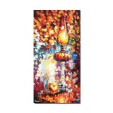 Tablou pictat manual hol, living, dormitor, Natura statica cu lampa, 80x40cm ulei pe panza in cutit efect 3D