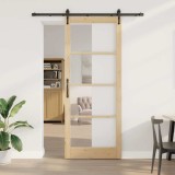 vidaXL Ușă glisantă natural 93 x 232 cm Lemn masiv de pin și sticlă 3332347