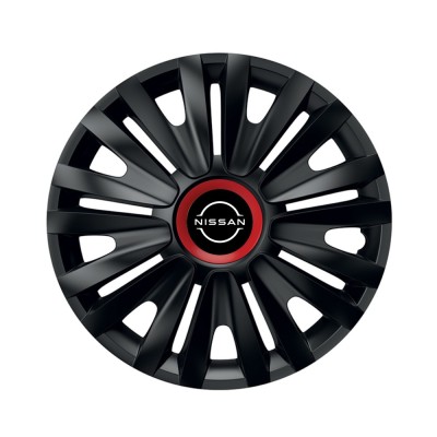 Set 4 Capace Roti pentru Nissan Nou, model Royal Black Cu Inel Rosu, R15, NISSAN foto