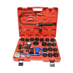 Trusa testare presiune radiator si sistem de racire 28 piese Breckner Germany, pompa 0-2.5 bar, termometru 200C, umplere cu vid, adaptoare R123/R124