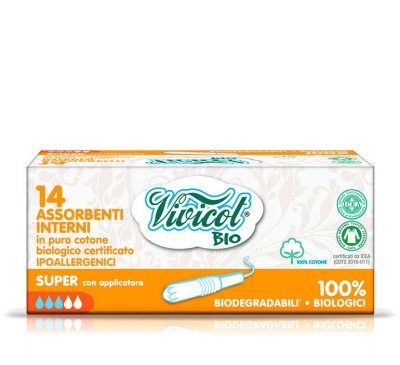 Tampoane din bumbac bio hipoalergenic, compostabil, cu aplicator (14 buc) - 3 picaturi - VIVICOT BIO foto