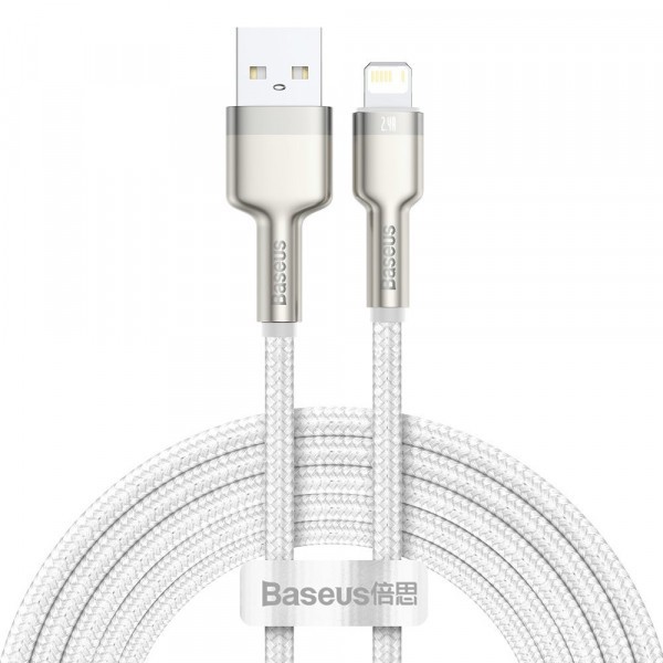 Cablu Date si Incarcare USB la Lightning Baseus Cafule Series Metal, 2 m, 2.4A, Alb CALJK-B02