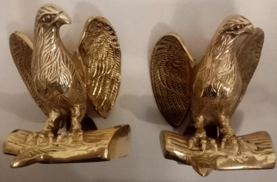 Set de 2 superbe sculpturi vulturi din bronz masiv foto