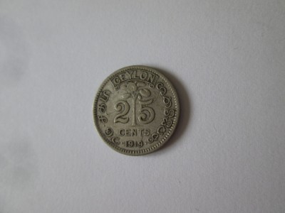 Ceylon/Sri Lanka 25 Cents 1919 argint foto