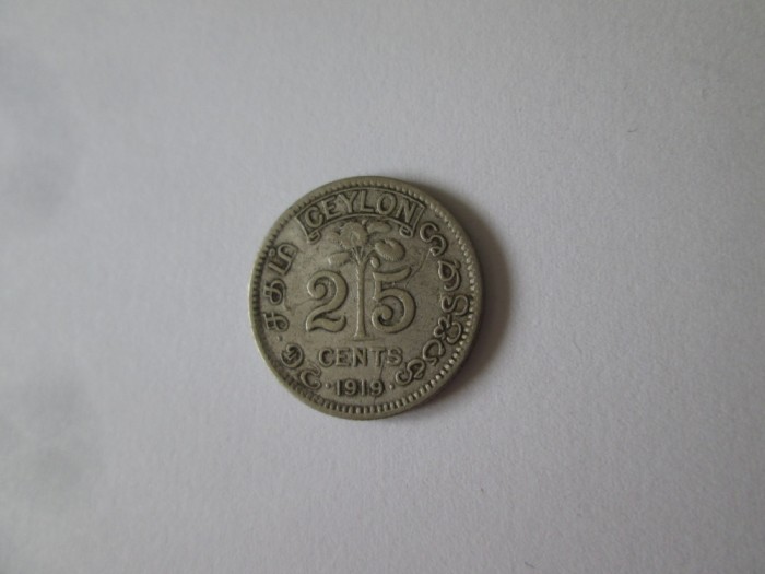 Ceylon/Sri Lanka 25 Cents 1919 argint