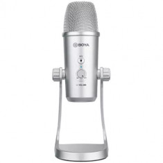 Microfon Boya BY-PM700SP, 24Bit 48kHz, design triple capsule, USB-C si Lightning, Argintiu