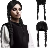 Perucă Lungă cu Țesele pentru Femei, Păr Sintetic, Negru, 55 cm Lungime