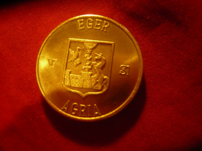 Jeton- Medalie - oras Eger Ungaria , bronz , d=2,5cm foto