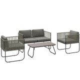 Outsunny Set de mobilier de grădină din poliratan lounge cu canapea, scaun, masă, perne rezistente la intemperii 116 x 60 x 69 cm maro + gri &icirc;nchis |