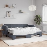 vidaXL Pat de zi cu extensie și saltele, gri &icirc;nchis 90x200 cm catifea