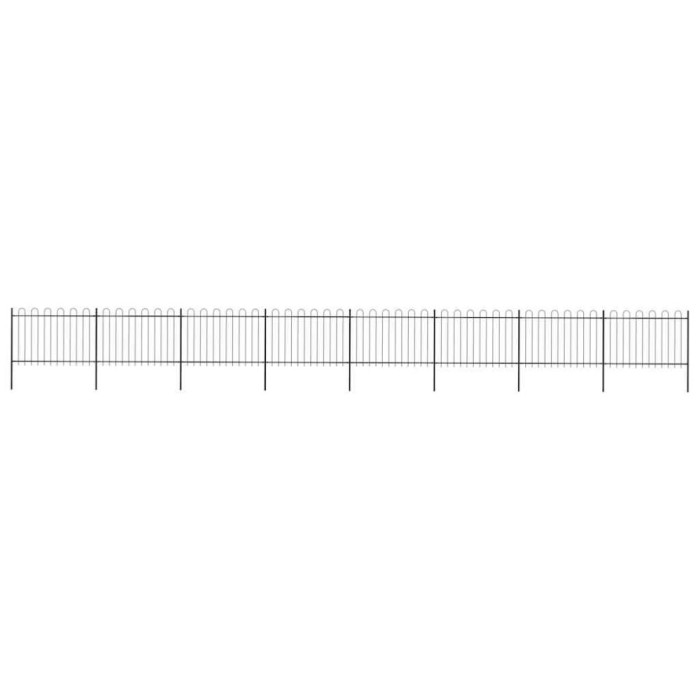Gard de grădină cu v&acirc;rf circular din oțel, 1426x120 cm, negru